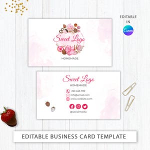 Bakery Business Card Template | Custom Business Card Editable | Printable Business Card Design | Watercolor Sweet Treats Breakable Heart