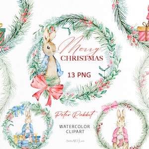 Peter Rabbit Clipart | Aquarell Winter Kaninchen PNG | Beatrix Potter Kunstbilder | Süßer Hasen Rahmen png | Baby Kinderzimmer Clipart