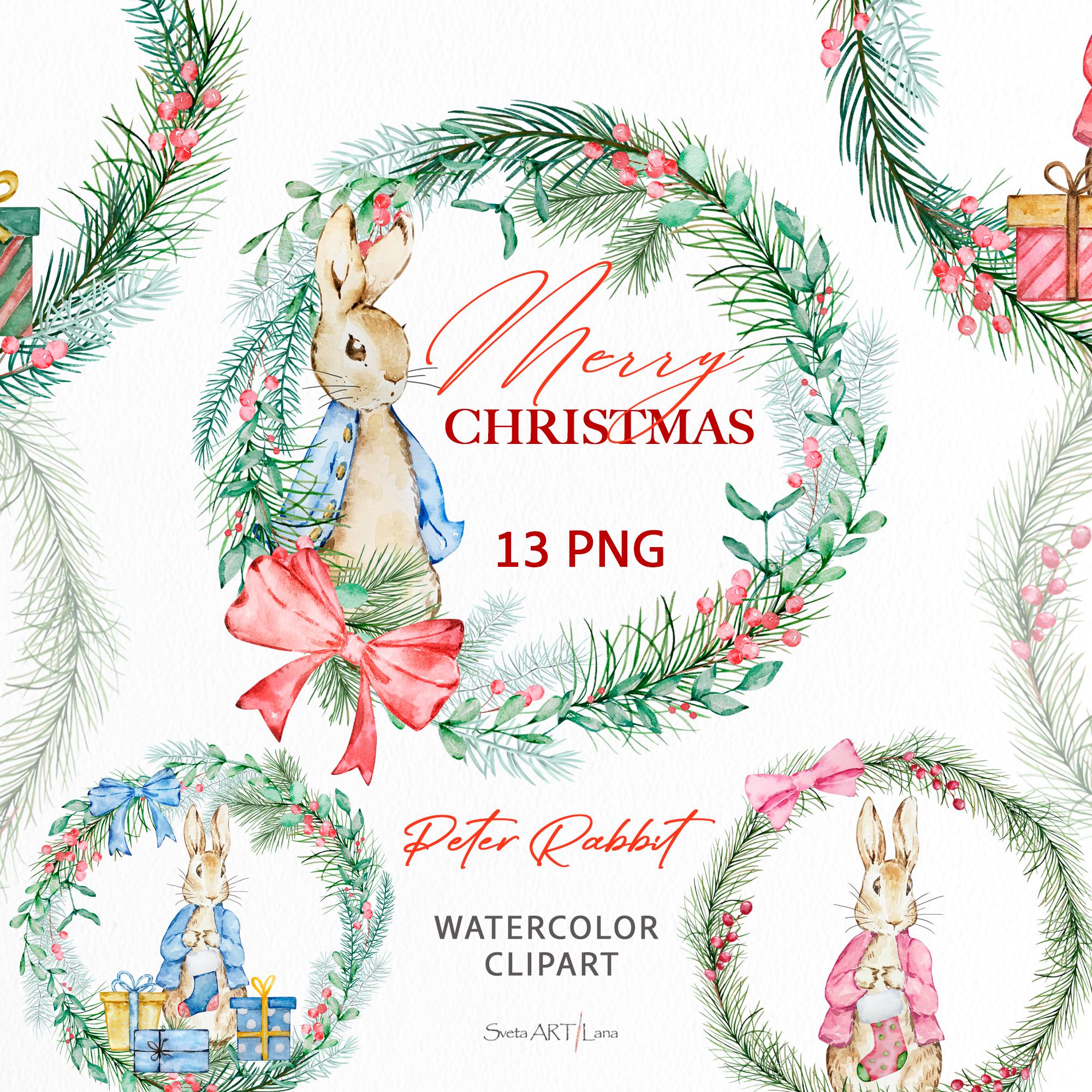 Peter Rabbit Christmas Frames Clipart | Watercolor Winter Wreath Rabbit ...
