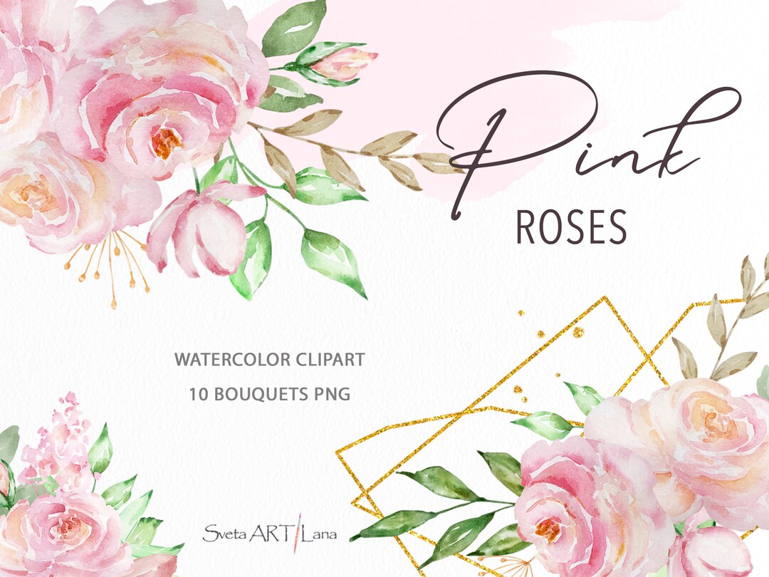 Watercolor Roses Bouquets Clipart | Pink Blush Roses | Flowers ...