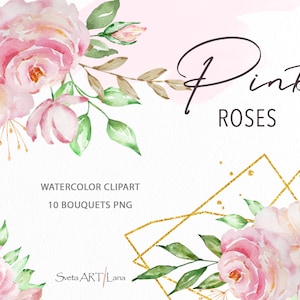 Watercolor Roses Bouquets clipart | Pink blush roses | Flowers Arrangements | wedding decor png | elegant boho floral | premade compositions
