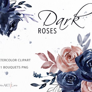 Boho roses bouquets clipart | Watercolor dark blue Flowers bouquets | Floral Arrangements design | wedding clipart | Boho Floral clipart png