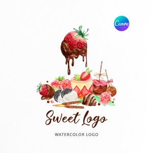 Chocolate dripping strawberry Logo | Bakery Watercolor Logo | Dessert Sweet Chef Logo Design | Cake Logo | Pastry custom logo | Baking Logo