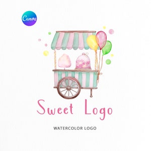 Vorgefertigtes Sweet Shop Logo | Aquarell Candy Logo | Süßer LKW-Logo | Bäckerei Logo | Leckereien Logo Design | benutzerdefiniertes Logo | Bake Business Logo