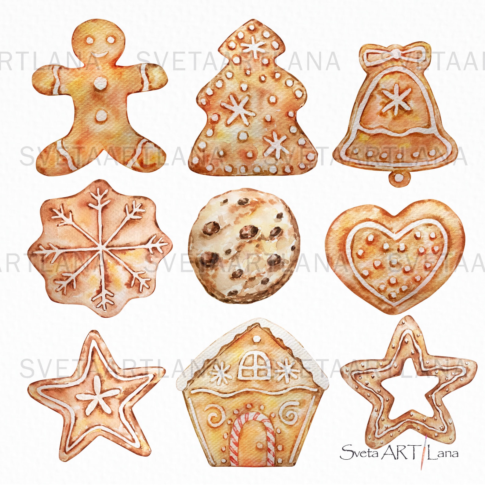 Weihnachten Lebkuchen Aquarell Clipart Weihnachtskekse png - Etsy.de