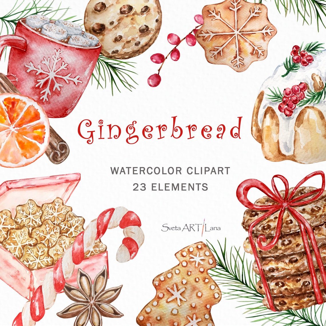 Weihnachten Lebkuchen Aquarell Clipart Weihnachtskekse png - Etsy.de