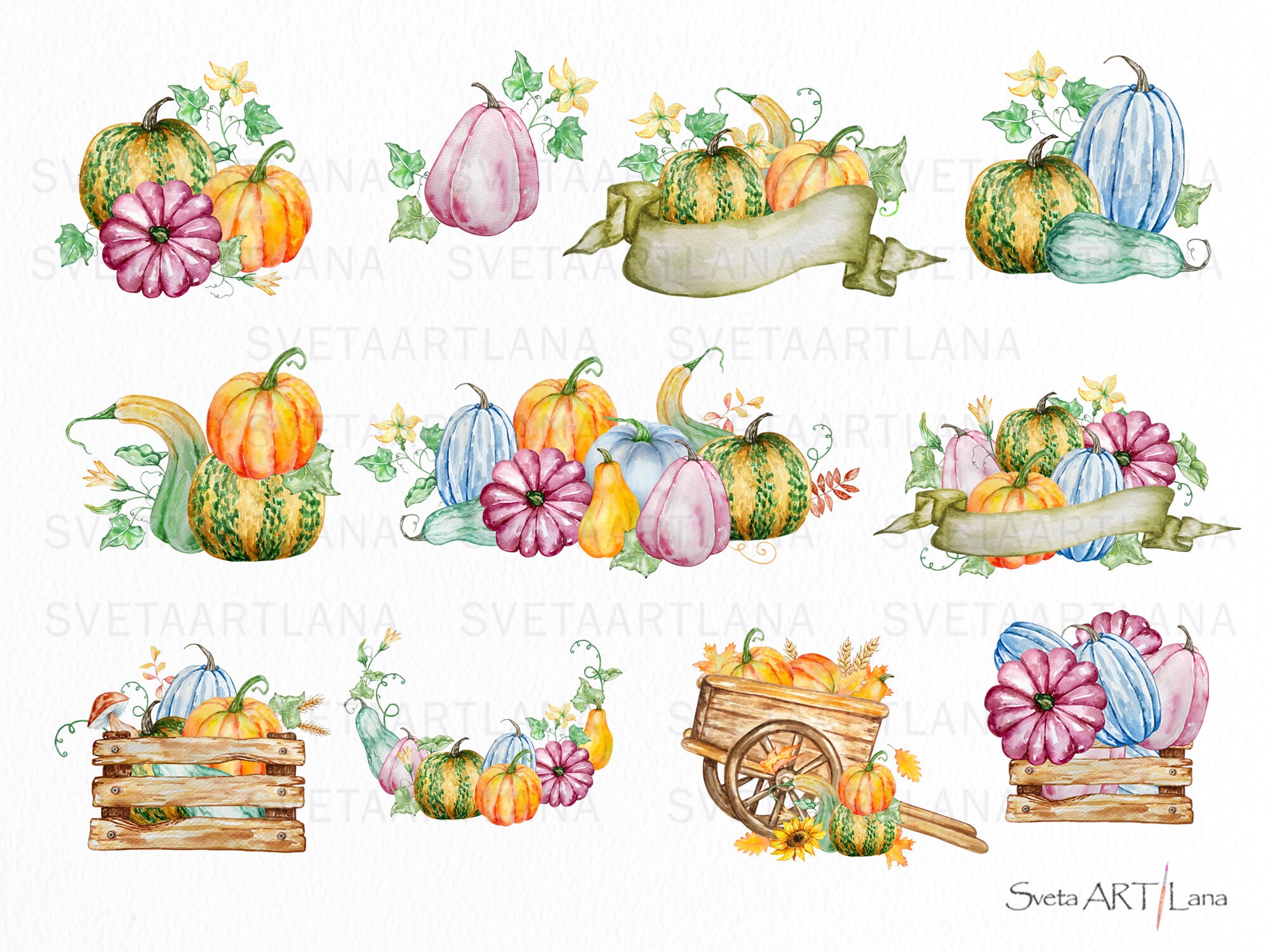 Watercolor Autumn Pumpkins Clipart | Fall Pumpkins Png | Watercolor ...