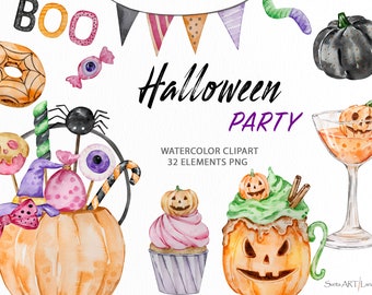 Watercolor Halloween Candy Clipart | Halloween Party Clip Art | Sweets and Drinks png | Creepy Treats Spooky Dessert | Autumn Clipart png