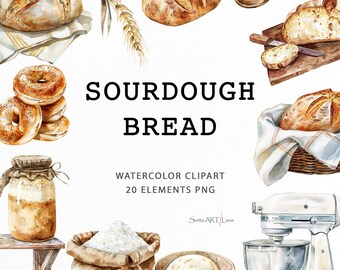 Sourdough Bread Clipart | Bread Baking Clipart | Starter png | Bakery Clipart | Sourdough Loaf | Watercolor Stand Mixer png | Food Clipart