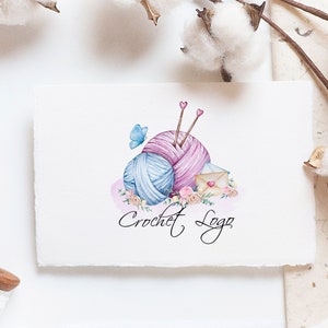 Knitting Logo | Watercolor Yarn Logo | Crochet Premade Logo | Handmade ...
