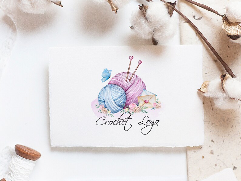 Knitting Logo | Watercolor Yarn Logo | Crochet Premade Logo | Handmade ...