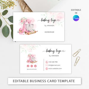 Bakery Business Card Template | Custom Business Card Editable | Pink Mixer Business Card Design | Watercolor Sweet Treats card | Home bakery