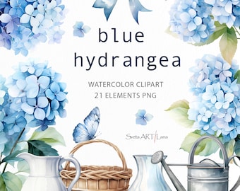 Watercolor Blue Hydrangea Clipart | Dusty Blue Flowers png | Watercolor Floral Clipart | Farmhouse Design png | Wedding Flowers | Botanical