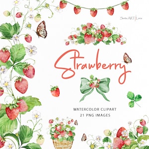 Clipart aquarelle fraise | Guirlande de baies | Bouquets de baies d'été | Voiture rétro aux fraises | Fruits de pépinière | Noeud fraise | Fruits rouges