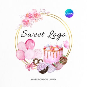 Bakery Pink Cake Logo | Strawberry Chocolate | Sweet Treats Logo Design | Watercolor Baking logo | Homebakery custom logo | Premade Logo