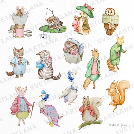 ピーターラビットの仲間たちのクリップアート | 水彩画風動物PNG