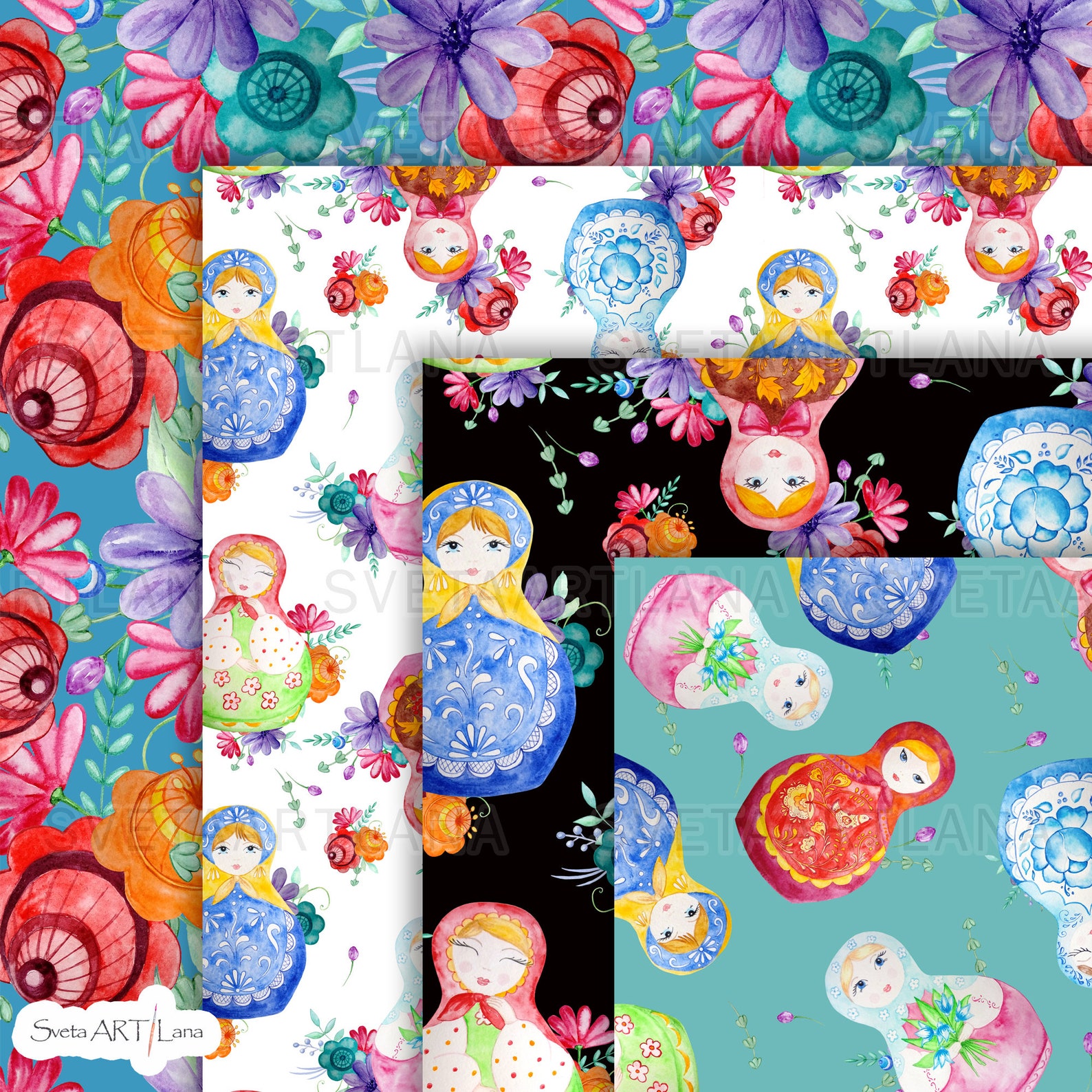 Matryoshka Digital Paper Nesting Dolls Patterns Russian - Etsy