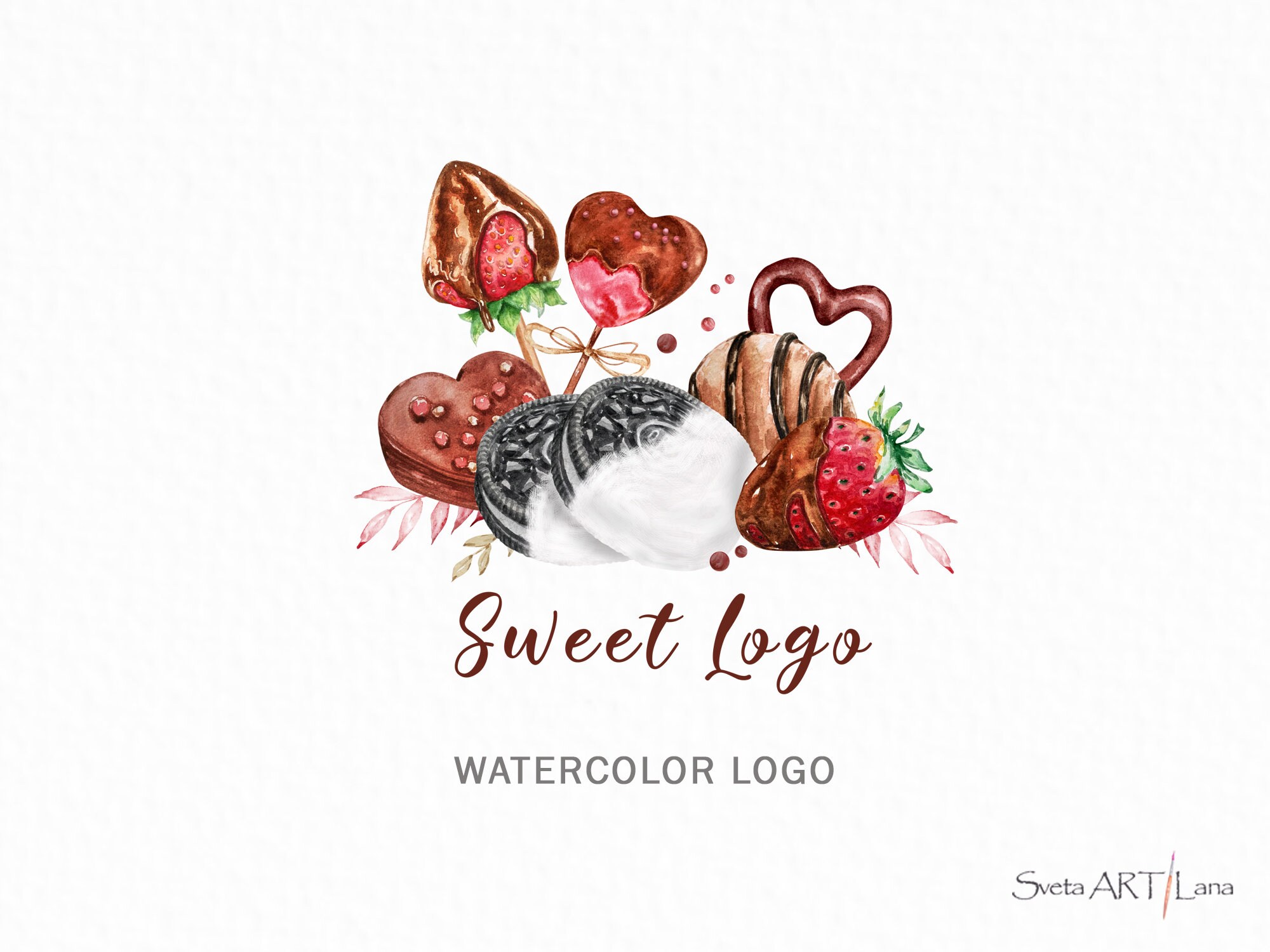 Premade Logo Strawberry Chocolate Watercolor Chocolate Etsy