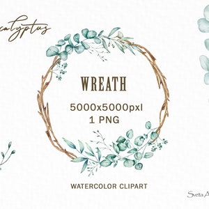 Watercolor Eucalyptus Wreath Png Greenery Wreath Wedding - Etsy