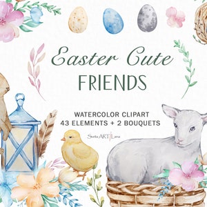 Watercolor Cute Easter Clipart | Farmhouse Clip Art | Easter Eggs ...