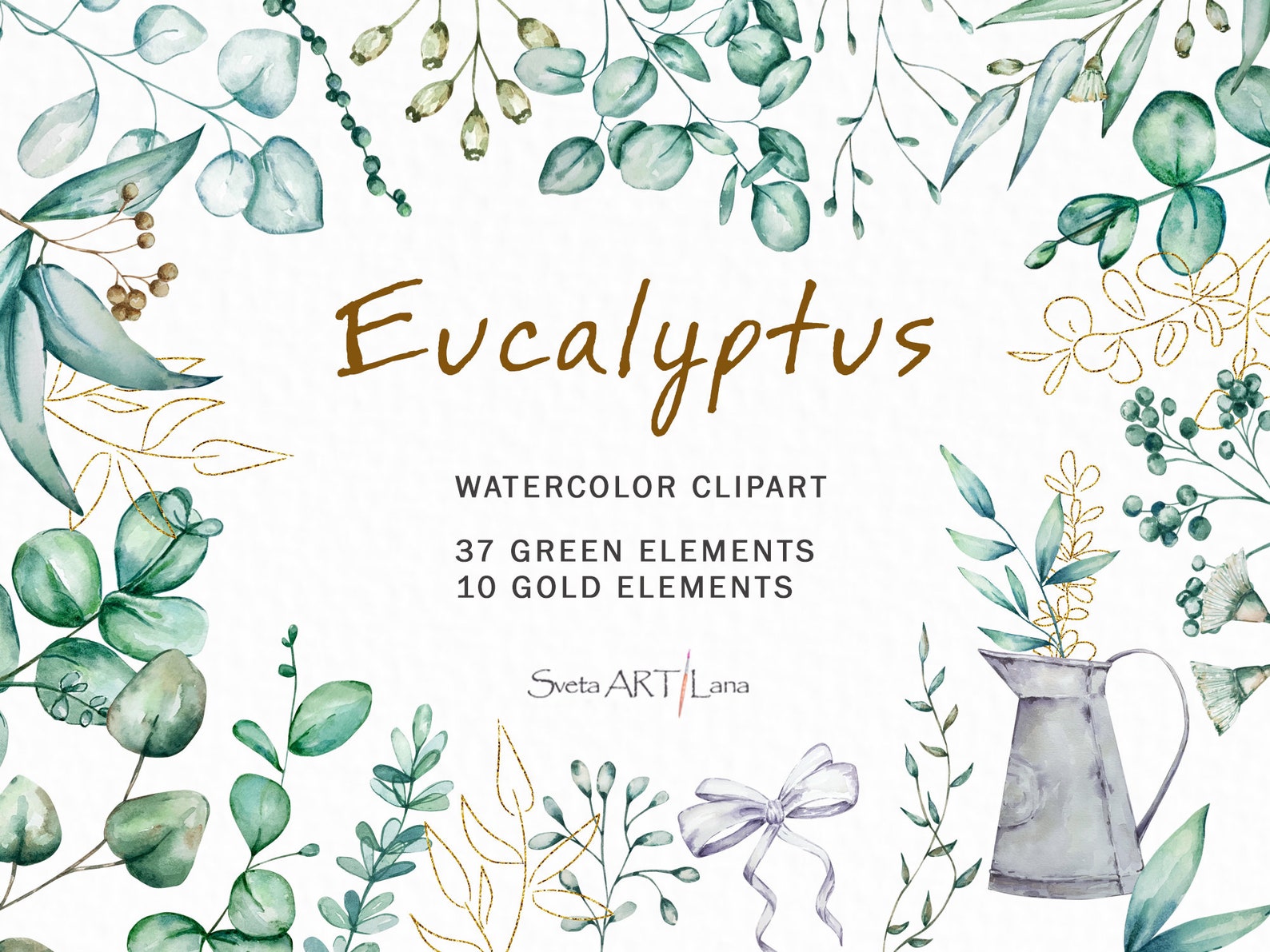 Watercolor Eucalyptus Clipart | Greenery Floral Clipart Png | Evergreen ...