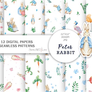 Peter Rabbit digitales Papier | Aquarell Kaninchen und Freunde Zeichen | Beatrix Potter | Baby Kinderzimmer Druck | Peter Rabbit Hintergrund