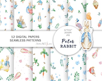 Peter Rabbit digital paper | Watercolor rabbit and friends | Beatrix Potter | Baby nursery design print | Peter Rabbit background