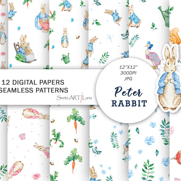 Peter Rabbit digital paper | Watercolor rabbit and friends | Beatrix Potter | Baby nursery design print | Peter Rabbit background