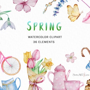 Aquarell Frühling Clipart | Motiv | Frühling Tulpenblüten | Bauernhof Clipart | Frühlingsgarten Illustration | Ostern Blumen Frühling