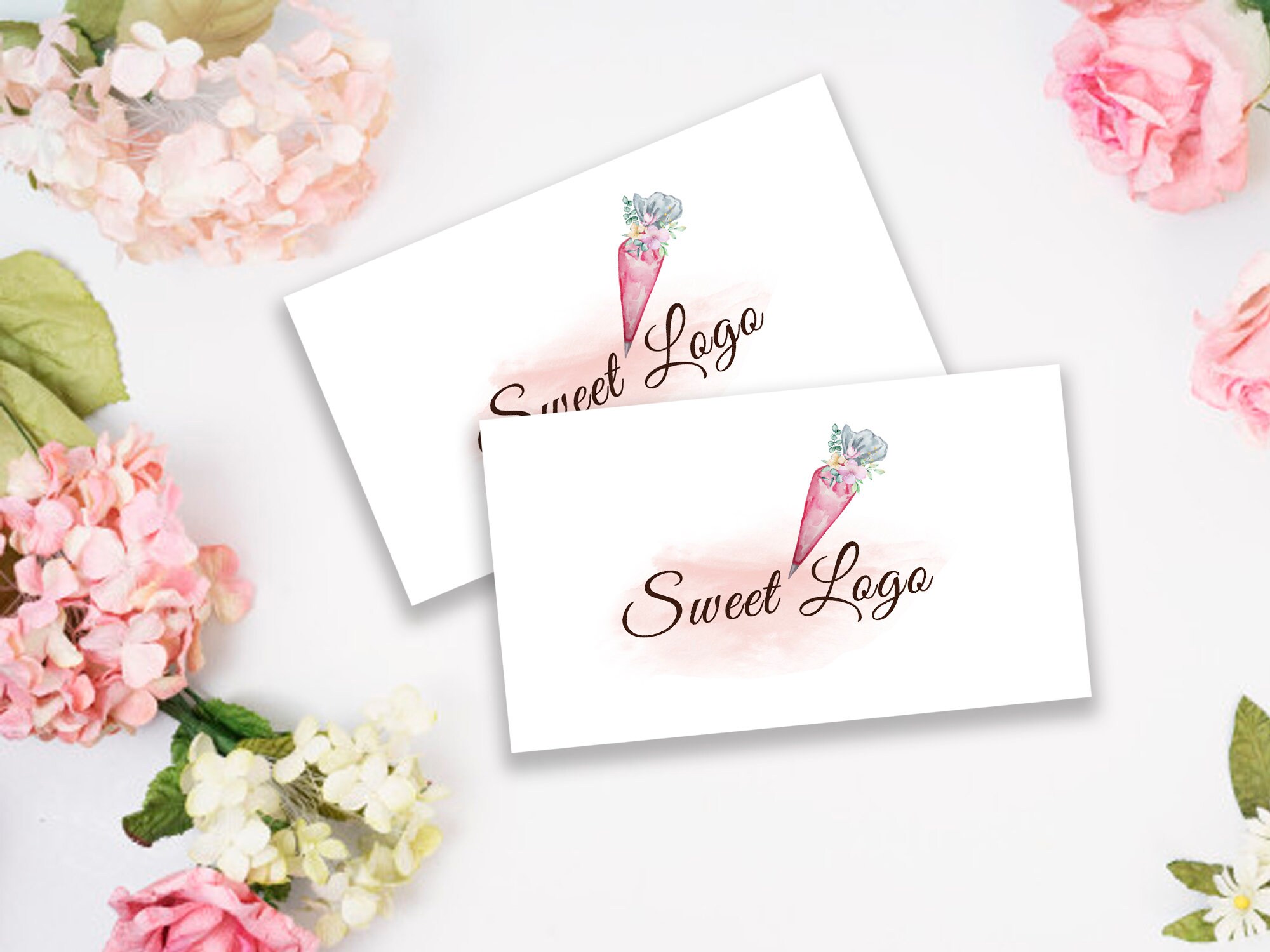 Premade Pink Piping Bag Logo. Watercolor Sweet Logo Treats Etsy UK