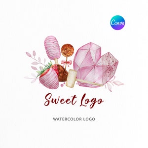 Herzzerbrechliches Logo | Erdbeer Schokolade | Aquarell Rosa Süß | Leckereien Logo Design | Cake Pops Logo | benutzerdefiniertes Logo | Hausbäckerei Logo