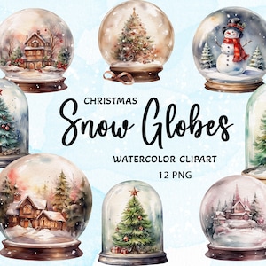 Globo de neve de Natal em aquarela Clipart | Árvore de Natal Clipart | Berçário de inverno | Decoração de feliz Natal png | Clipart de Natal vintage