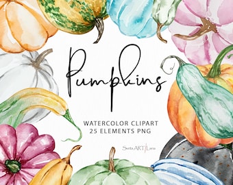 Watercolor Pumpkins Clipart | Autumn Pumpkins Clip art | Fall Clipart | Brigth Pumpkin Illustrations Halloween | Watercolor Thanksgiving png