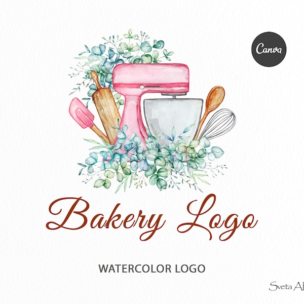 Premade Baking Logo Mixer | Watercolor Bakery logo | Dessert Sweet Shef Logo Design | custom logo | Home Bakery Logo | Pink mixer