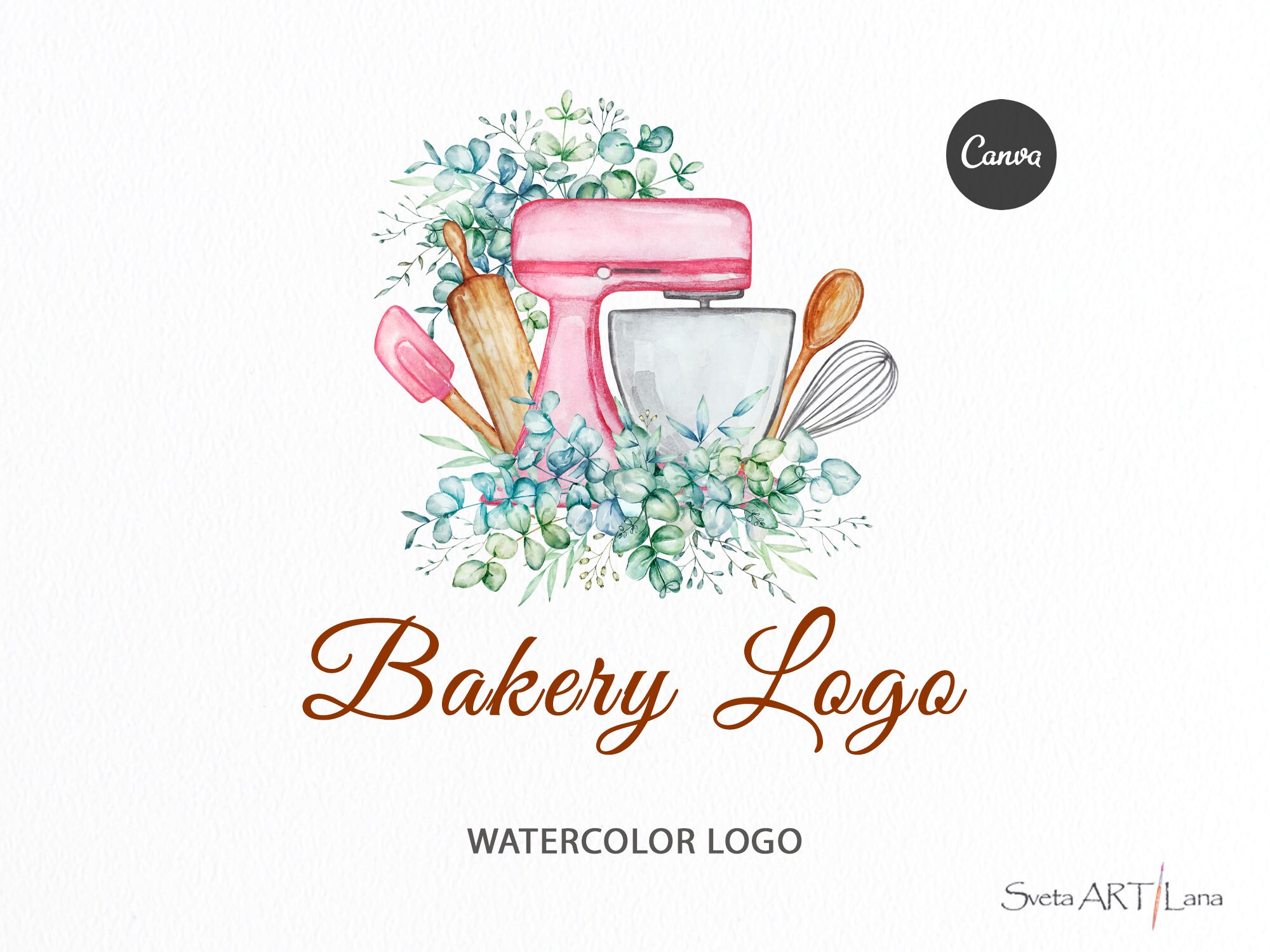 Premade Baking Logo Mixer Watercolor Bakery Logo Dessert - Etsy