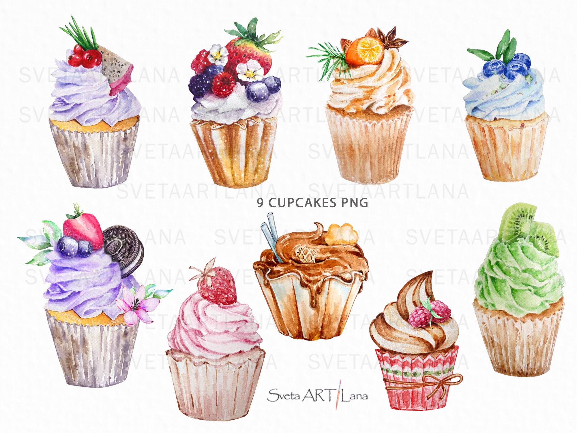 Watercolor Cupcakes Clipart | Sweet Treats Clipart | Bakery Png | Food ...