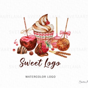 Premade Bkery Logo Cupcake. Strawberry Chocolate | Cake Pops | Watercolor Logo | Sweet Shef Logo Design | custom logo | Baking Logo