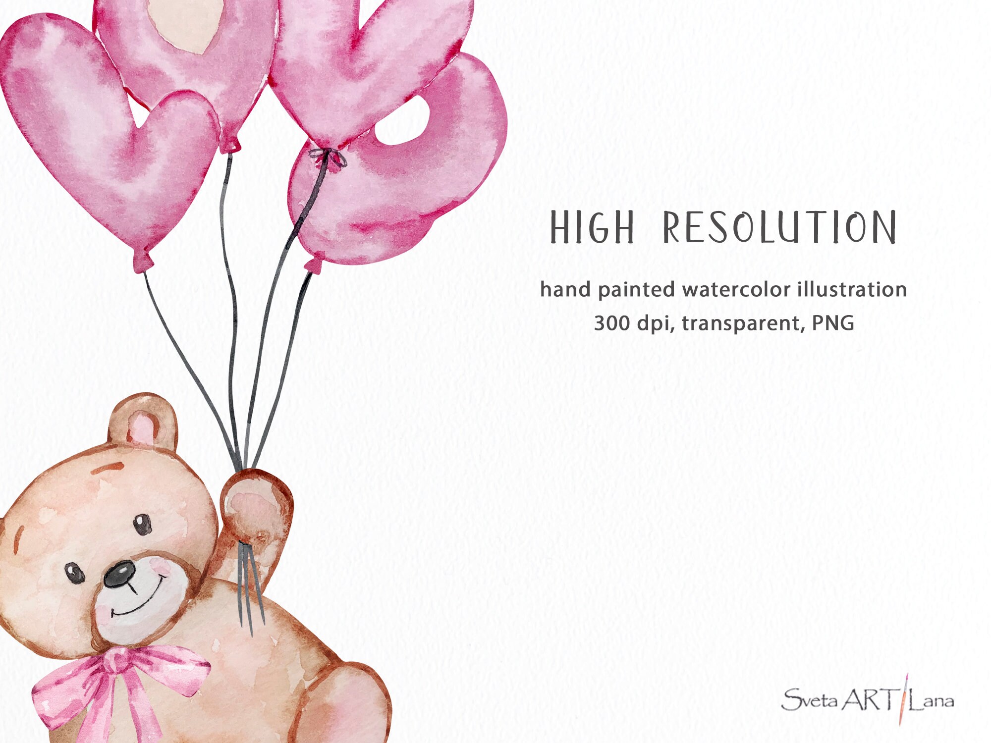 Teddy Bear Valentines Day Clipart | Watercolor Little Bear Png | My ...
