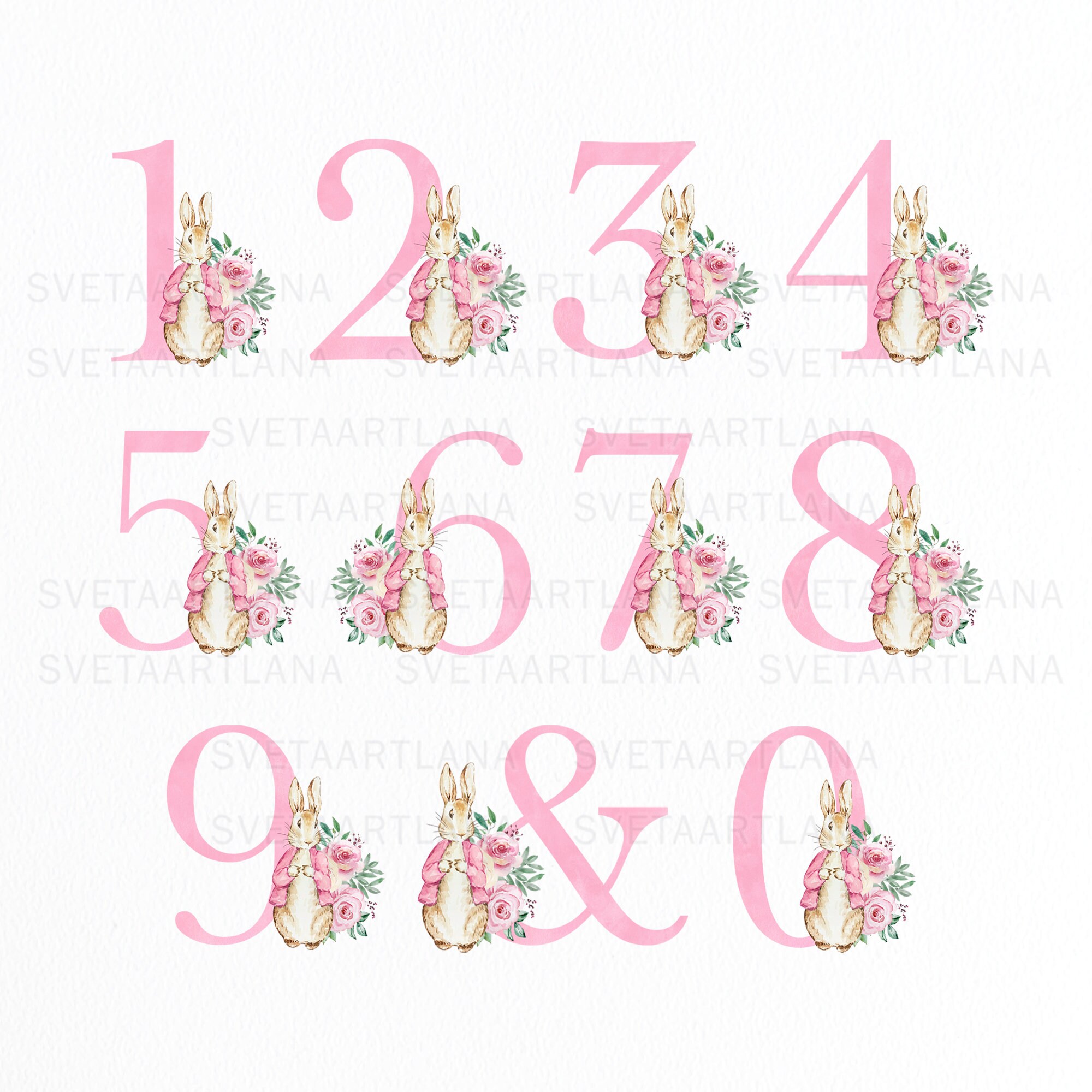 Peter Rabbit Pink Numbers | Watercolor Flopsy Bunny | Nursery Pink ...