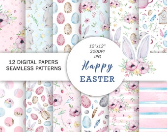 Watercolor Easter Digital Paper I Spring Easter Seamless Pattern | Bunny Pattern | Easter Seamless Paper| Cute Easter Pattern | floral paper