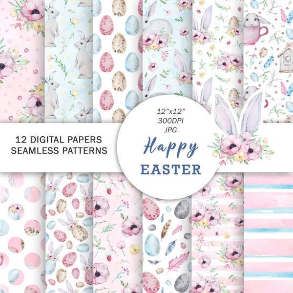 Watercolor Easter Digital Paper I Spring Easter Seamless Pattern | Bunny Pattern | Easter Seamless Paper| Cute Easter Pattern | floral paper