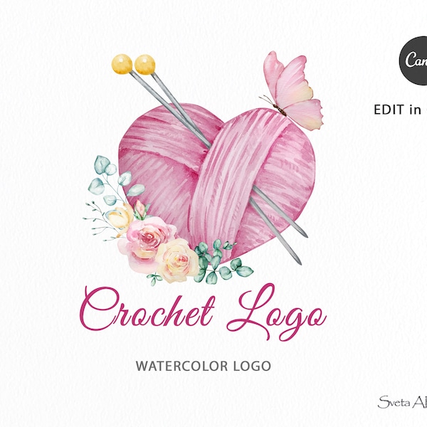 Watercolor Knitting Logo | yarn heart premade logo | Etsy Shop Logo | handmade boutique logo | Pink logo | custom logo | crochet logo design