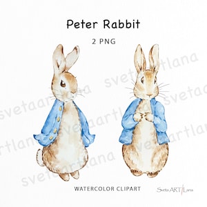 Peter Rabbit Clipart | Watercolor Peter Rabbit PNG | Beatrix Potter art images | Cute bunny illustrations | baby nursery sublimation png