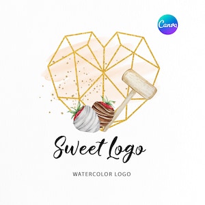 Gold Heart Breakable Logo | Strawberry Chocolate | Sweet Treats Logo Design | Glitter gold geometric heart logo | custom logo | Bakery Logo