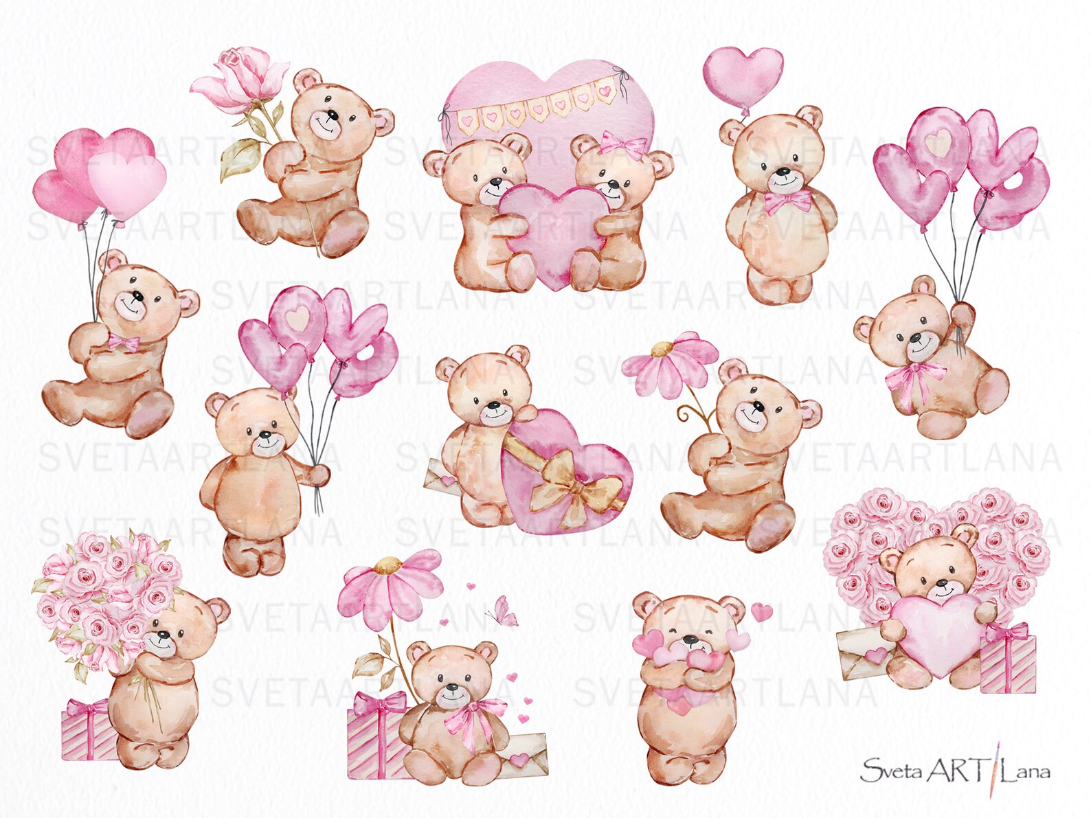 Teddy Bear Valentines Day Clipart | Watercolor Little Bear Png | My ...