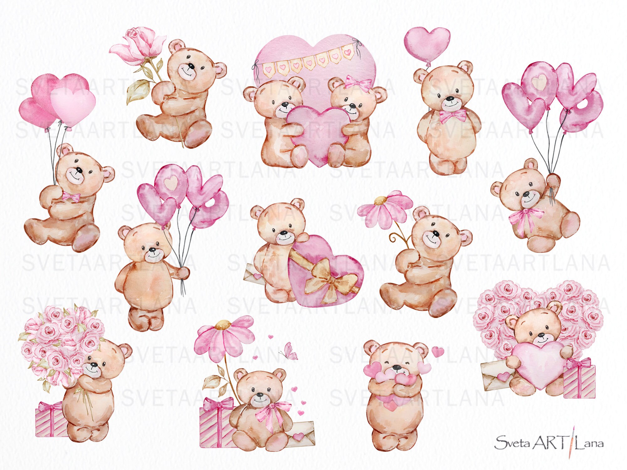 Teddy Bear Valentines Day Clipart | Watercolor Little Bear Png | My ...