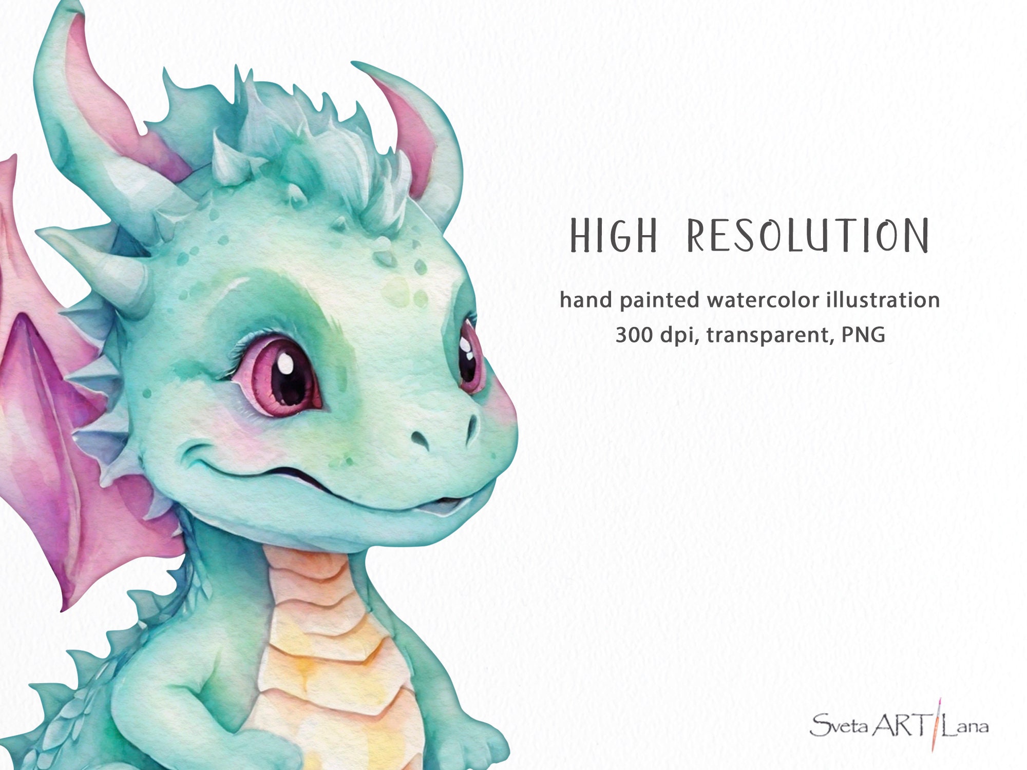 Watercolor Baby Dragons Clipart | Cute Dragon PNG | Nursery Animals ...