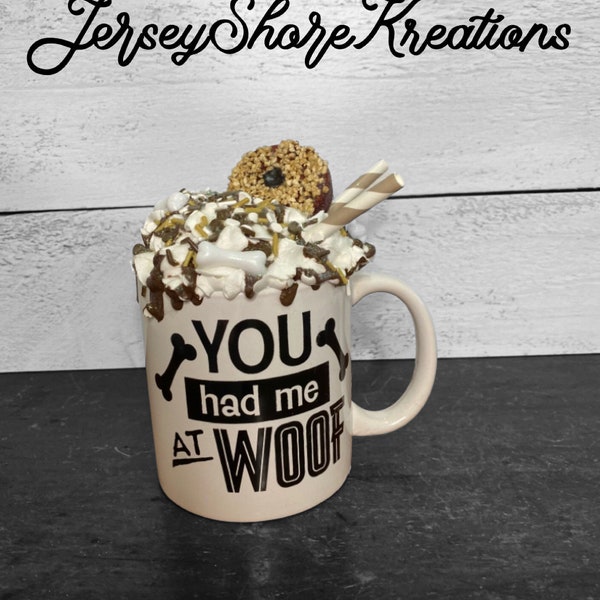 Christmas Decor, Coffee Bar Decor, fake hot chocolate, fake latte, photo prop, fake sweets, dog lover decor, Dog decor, tiered tray decor