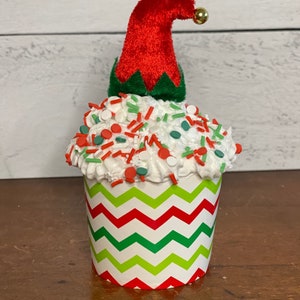 Fake Bake, faux cupcakes, fake desserts, Christmas fake cupcakes, fake prop, Fake Elves Hat cupcake, Fake Elves Legs cupcakes, bakery Decor