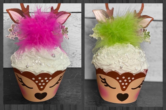 Fake cupcakes, Woodland Deer decor, faux cupcakes, Christmas faux decor, fake sweets, kids room faux decor